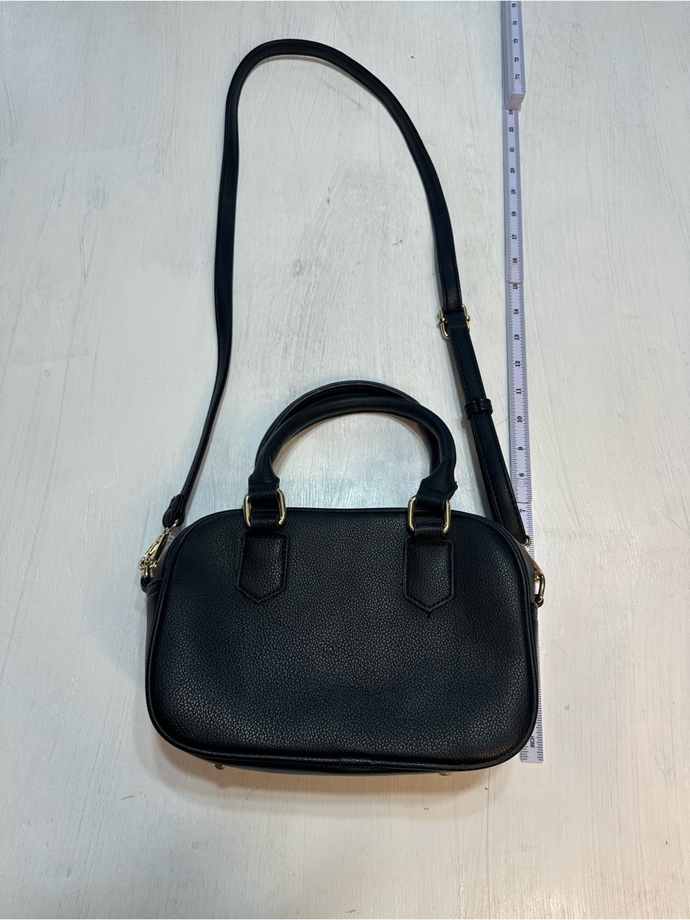 Kayla Ava Black Faux Leather Satchel Crossbody Bag Gold Hardware Floral Lining - Picture 5 of 11